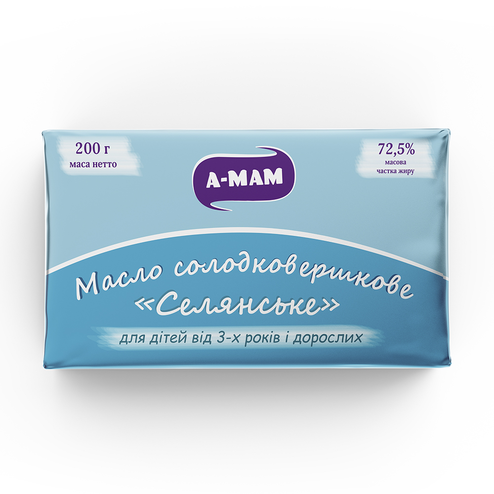 Масло солодковершкове "Селянське" А-МАМ 72,5% жиру, 200 г